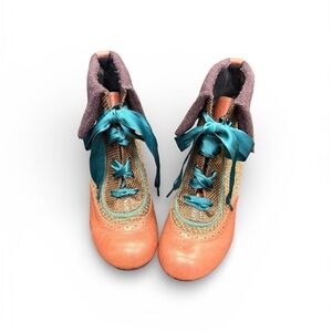 Poetic License Women’s Ankle Boots—Tweed, Leather, & Satin Ribbon Laces